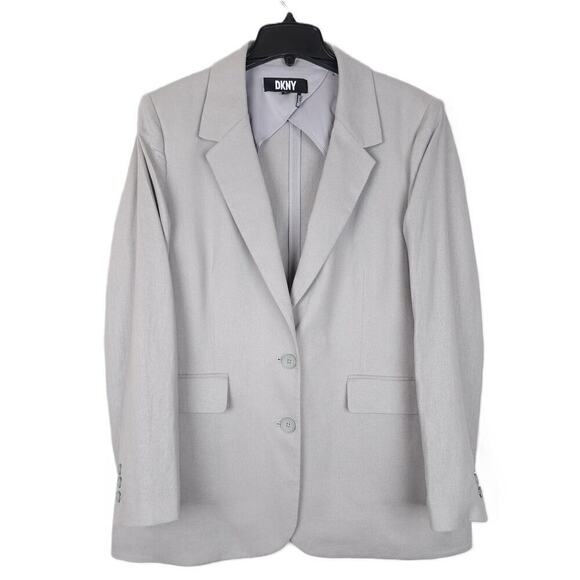Dkny Women's Oversized Stretch Linen-Blend Blazer Sharkskin Grey Medium NWT - Picture 1 of 5